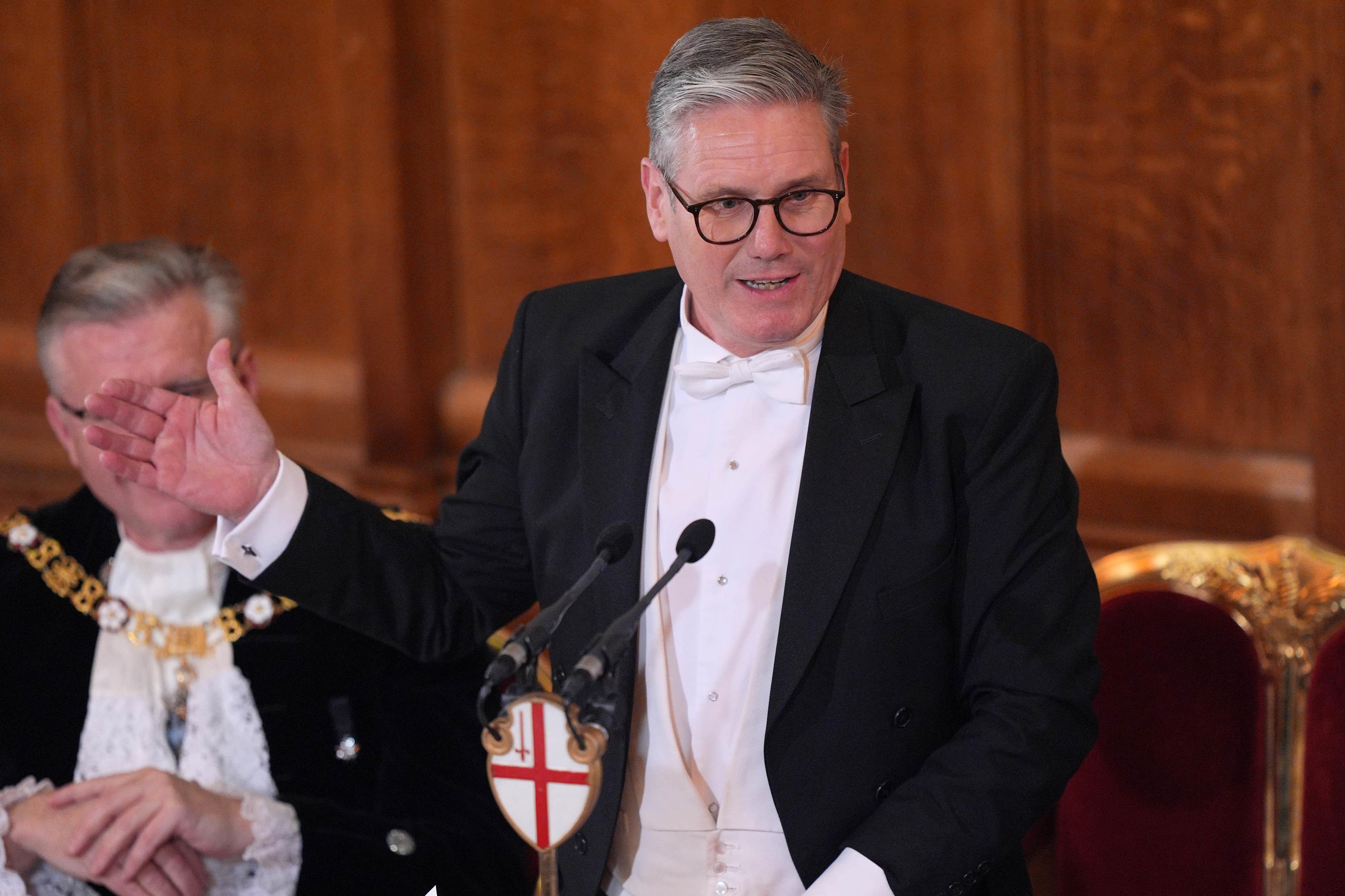 Prime Minister Sir Keir Starmer speaks during the annual Lord Mayor’s Banquet at the Guildhall in central London (Yui Mok/PA)