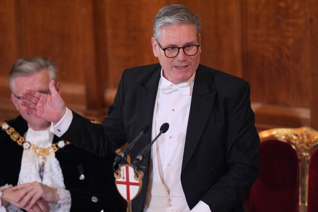 Prime Minister Sir Keir Starmer speaks during the annual Lord Mayor’s Banquet at the Guildhall in central London (Yui Mok/PA)