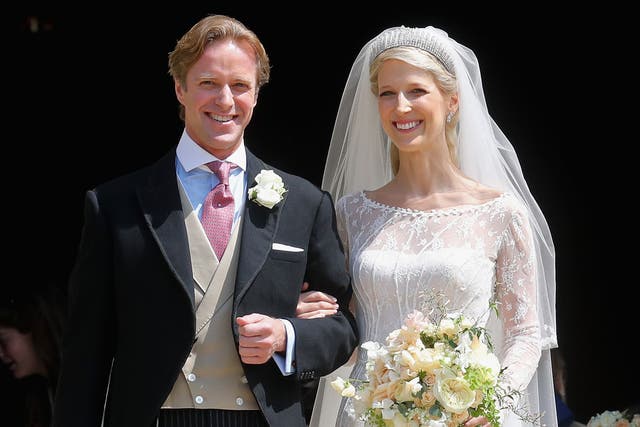 <p>Thomas Kingston and Lady Gabriella Windsor after their wedding at St George’s Chapel in Windsor in 2019</p>