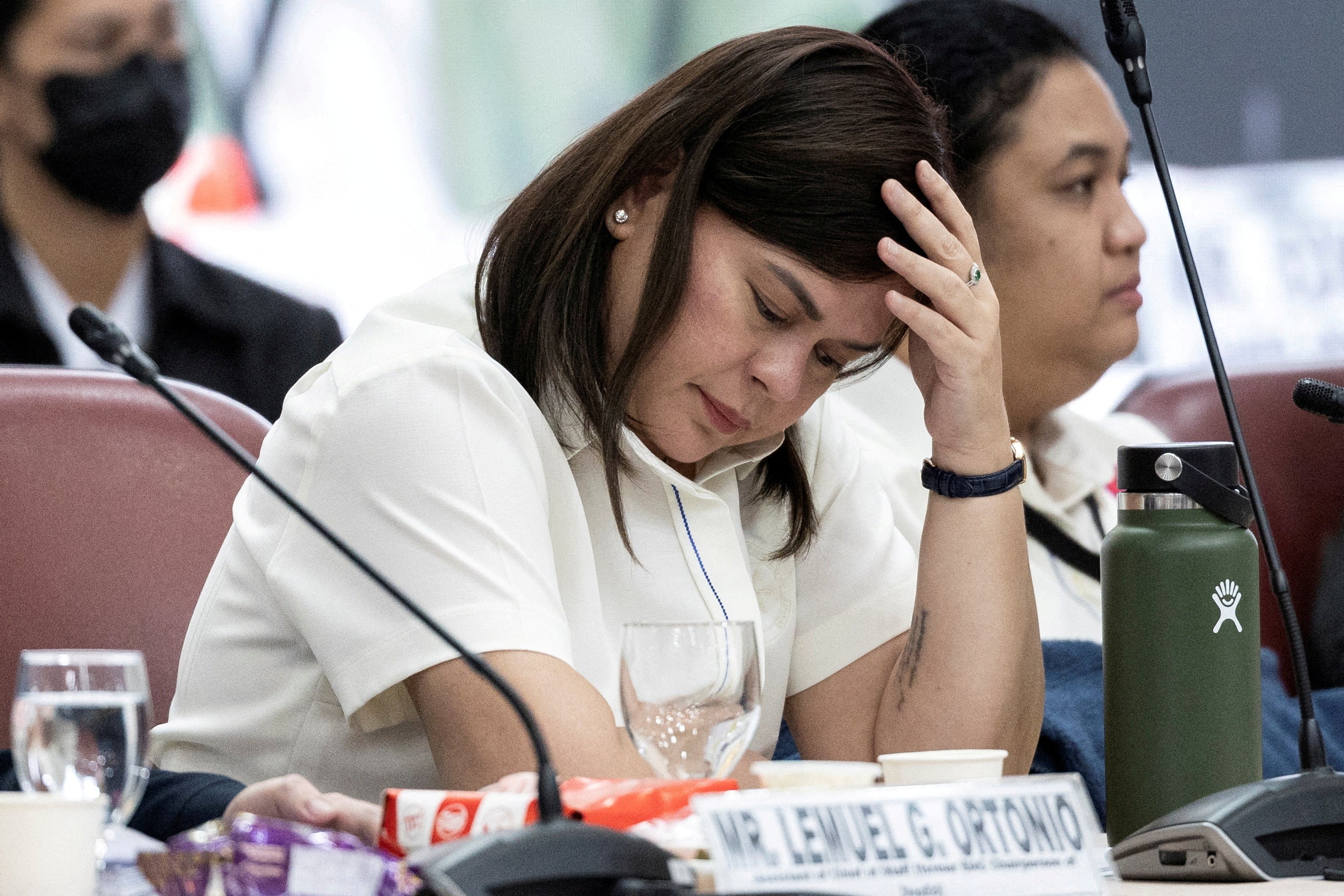 <p>Philippine vice-president Sara Duterte attends a legislative inquiry into her office’s use of public funds</p>