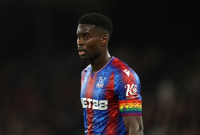 <p>Crystal Palace captain Marc Guehi in action at Selhurst Park on Saturday </p>