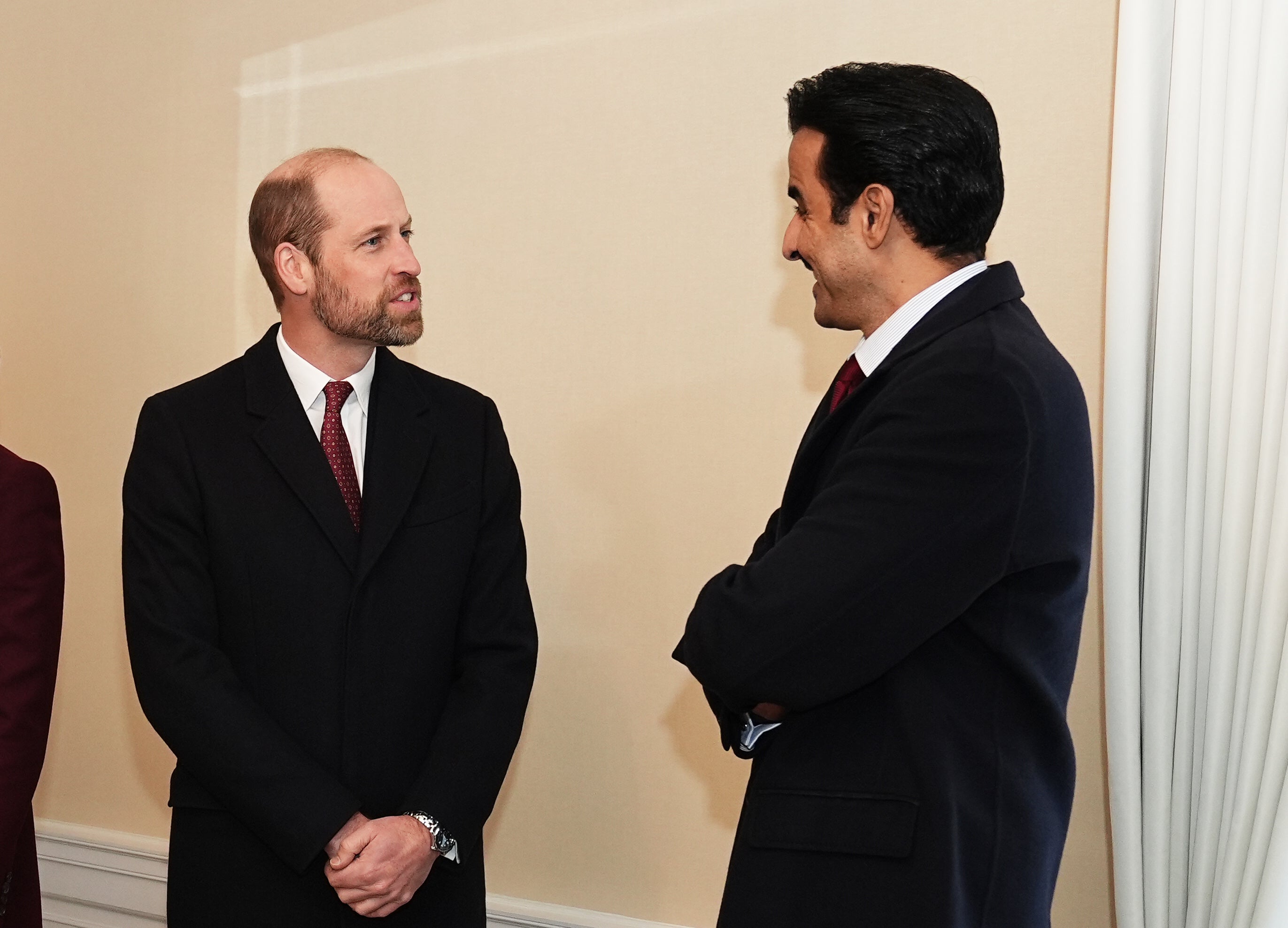 The Prince of Wales (left) greets the Emir of Qatar Sheikh Tamim bin Hamad Al Thani, in London on behalf of the King for the Emir’s state visit to the UK