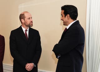 The Prince of Wales (left) greets the Emir of Qatar Sheikh Tamim bin Hamad Al Thani, in London on behalf of the King for the Emir’s state visit to the UK