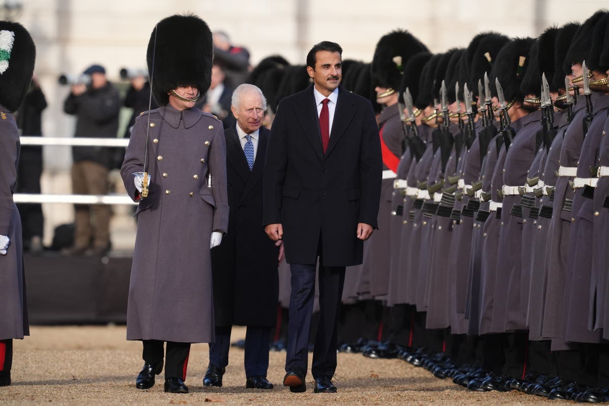 King Charles welcomes Emir of Qatar and wife as palace ceremony begins – live