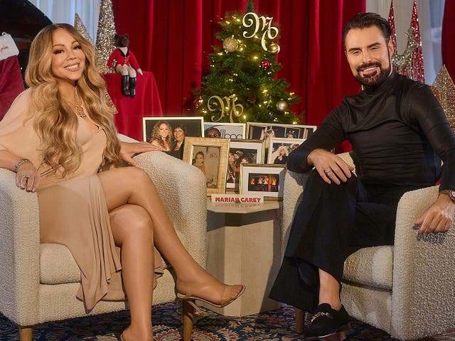 <p>Rylan (right) interviewed Mariah Carey for the BBC</p>