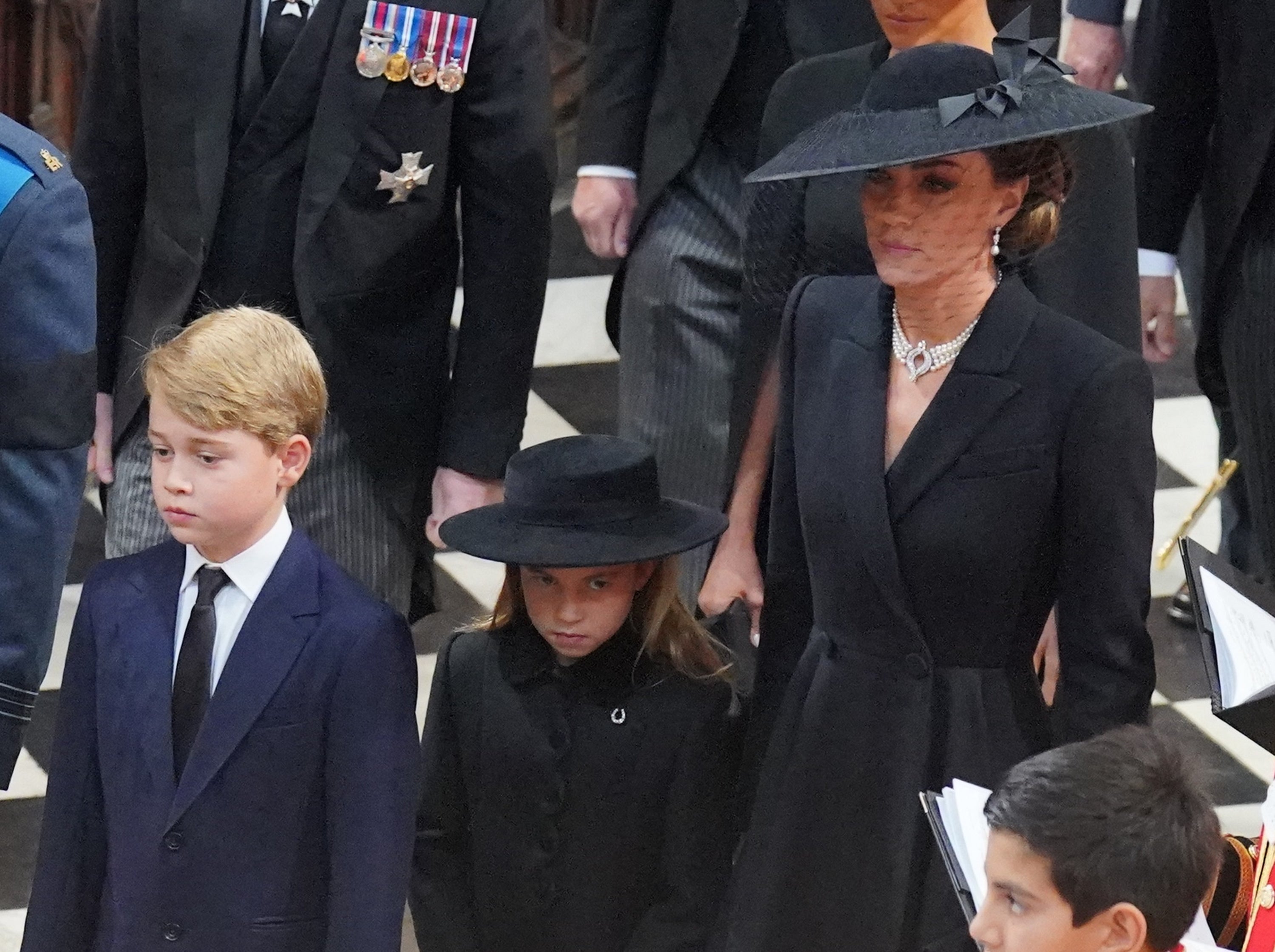 Kate wearing the necklace to Prince Philip's funeral