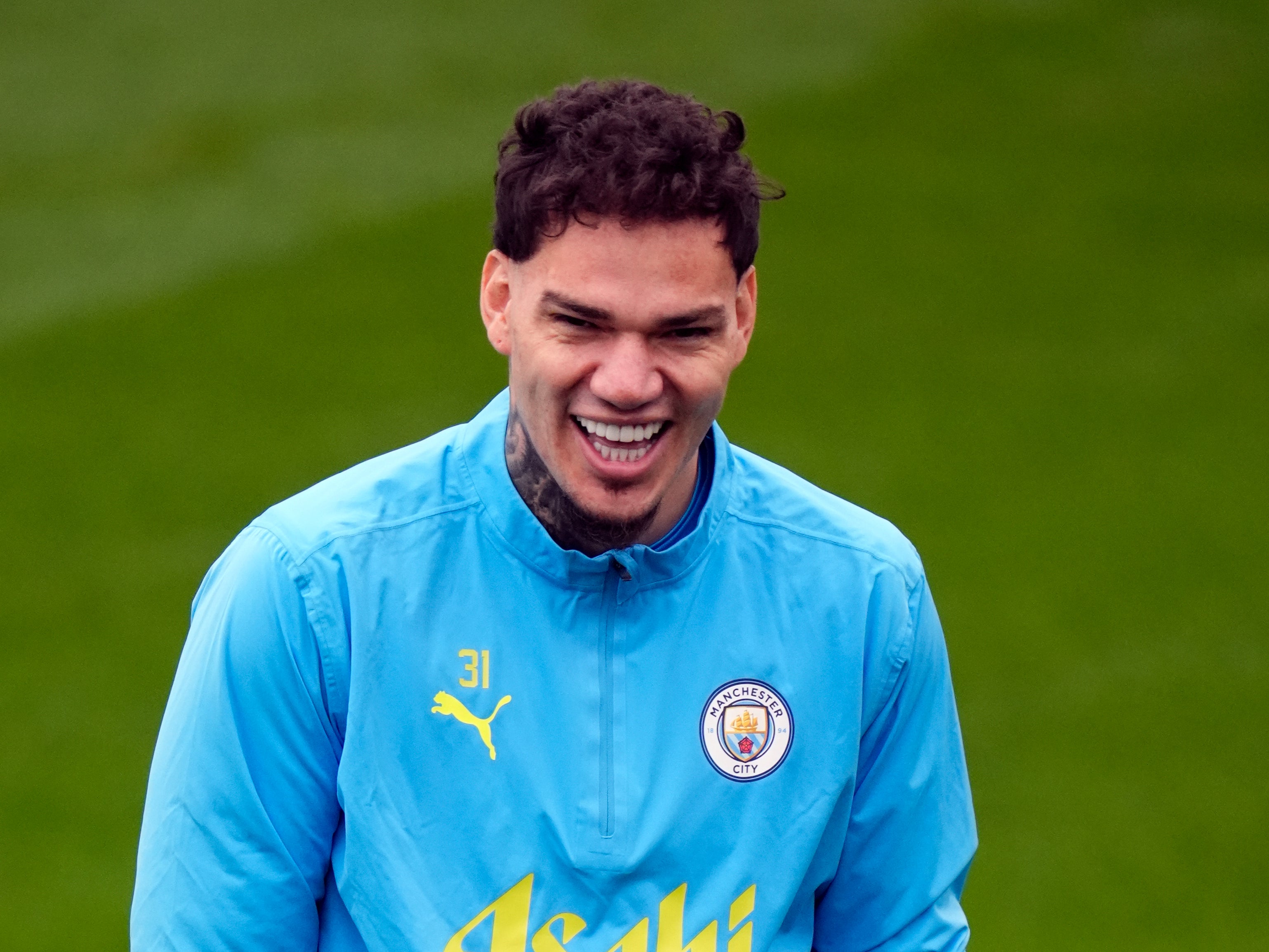 Manchester City goalkeeper Ederson during a a training session