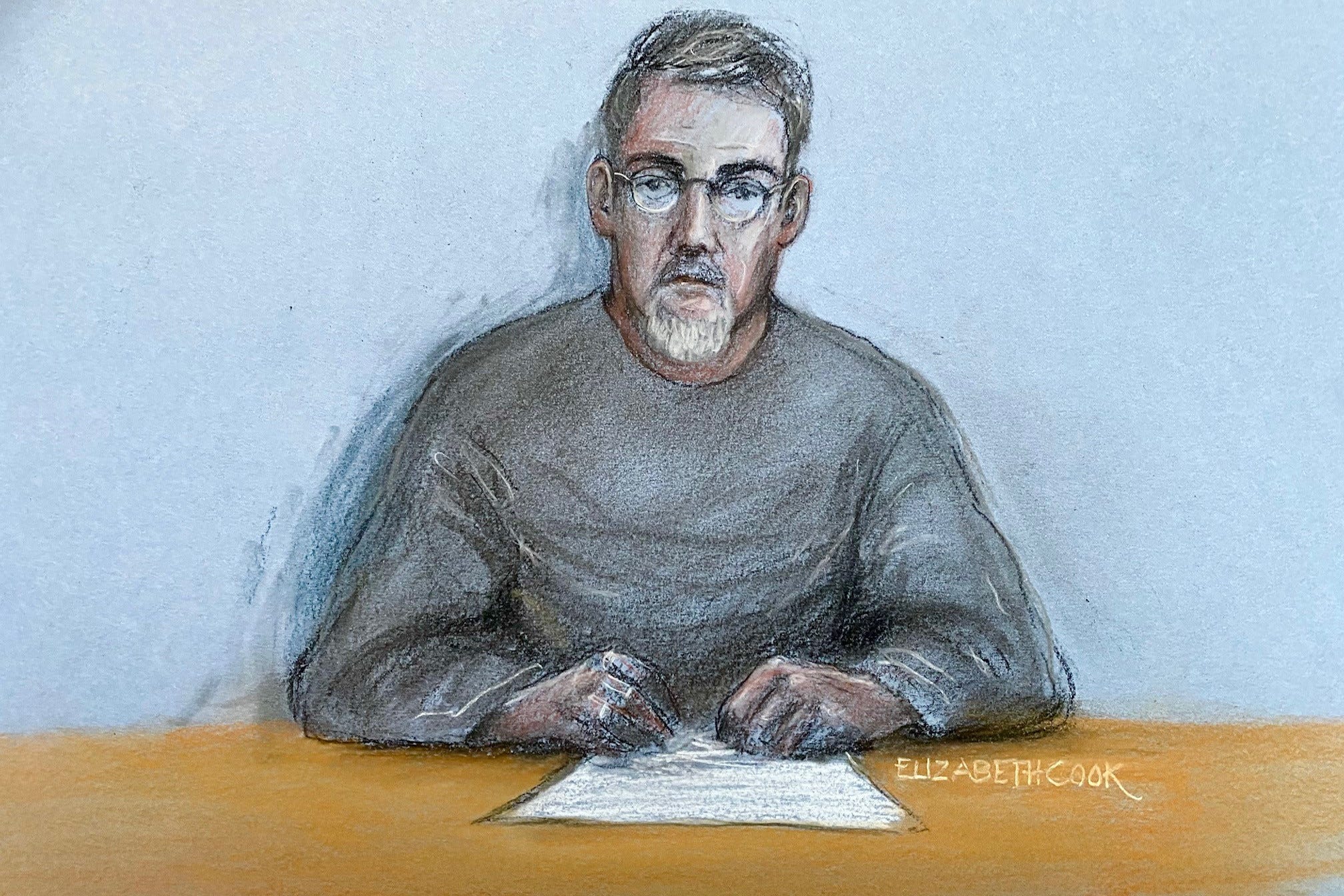 A court artist sketch of Daniel Andreas San Diego appearing via video link at Westminster Magistrates’ Court in London (Elizabeth Cook/PA)