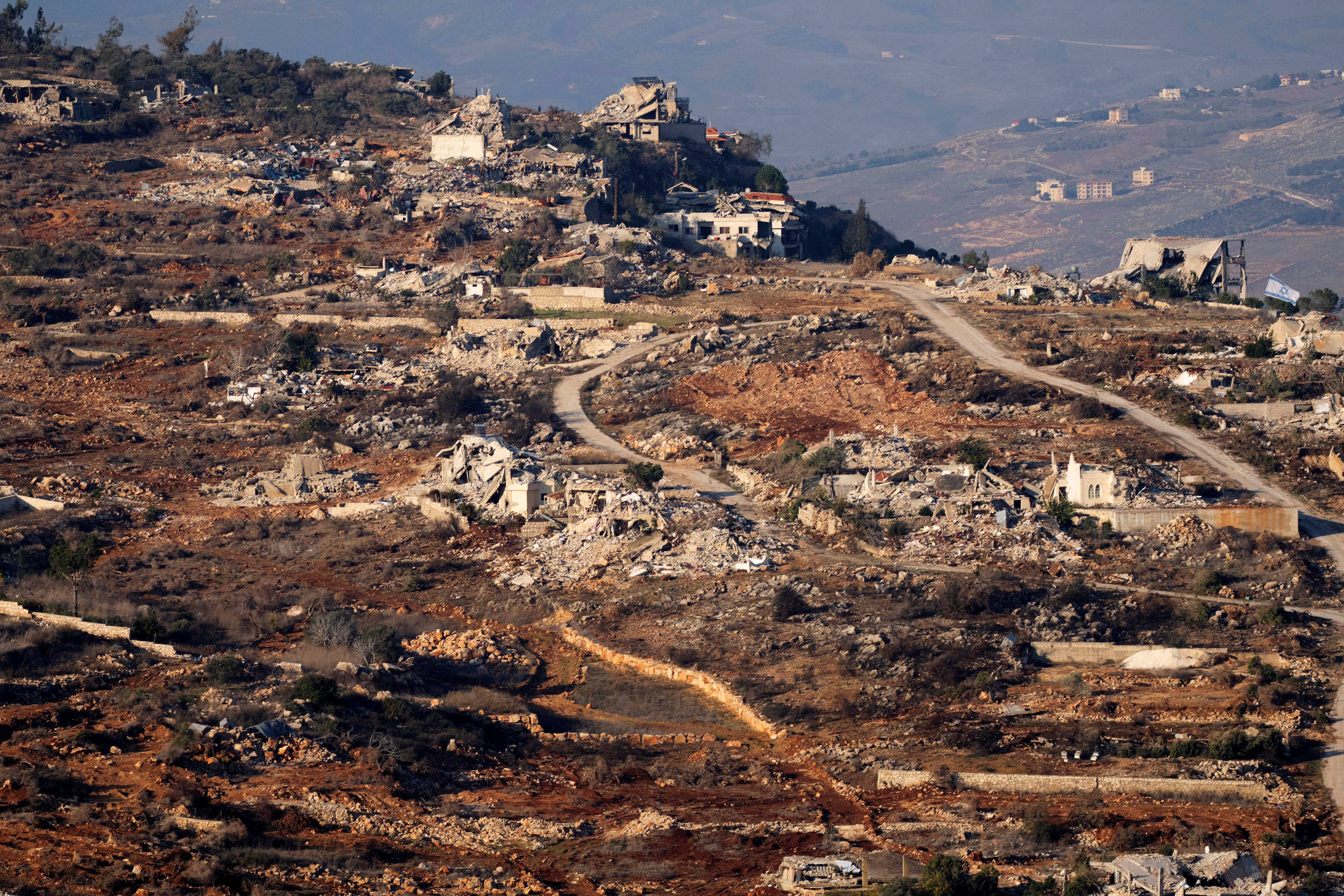 Destroyed buildings in the village of Kfar Kila, southern Lebanon