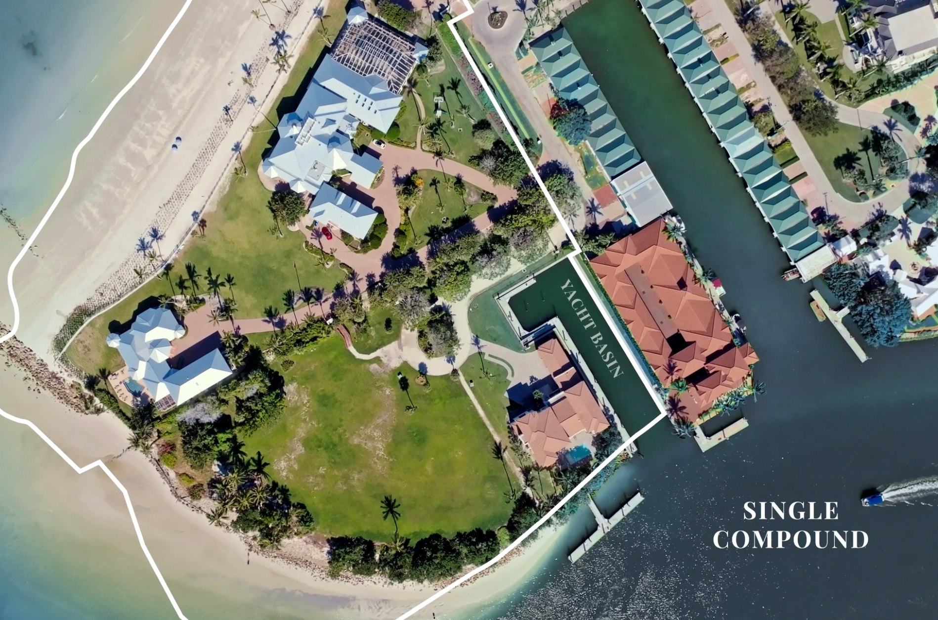 Gordon Pointe has a main house, two guest houses, a private yacht basin, and T-dock