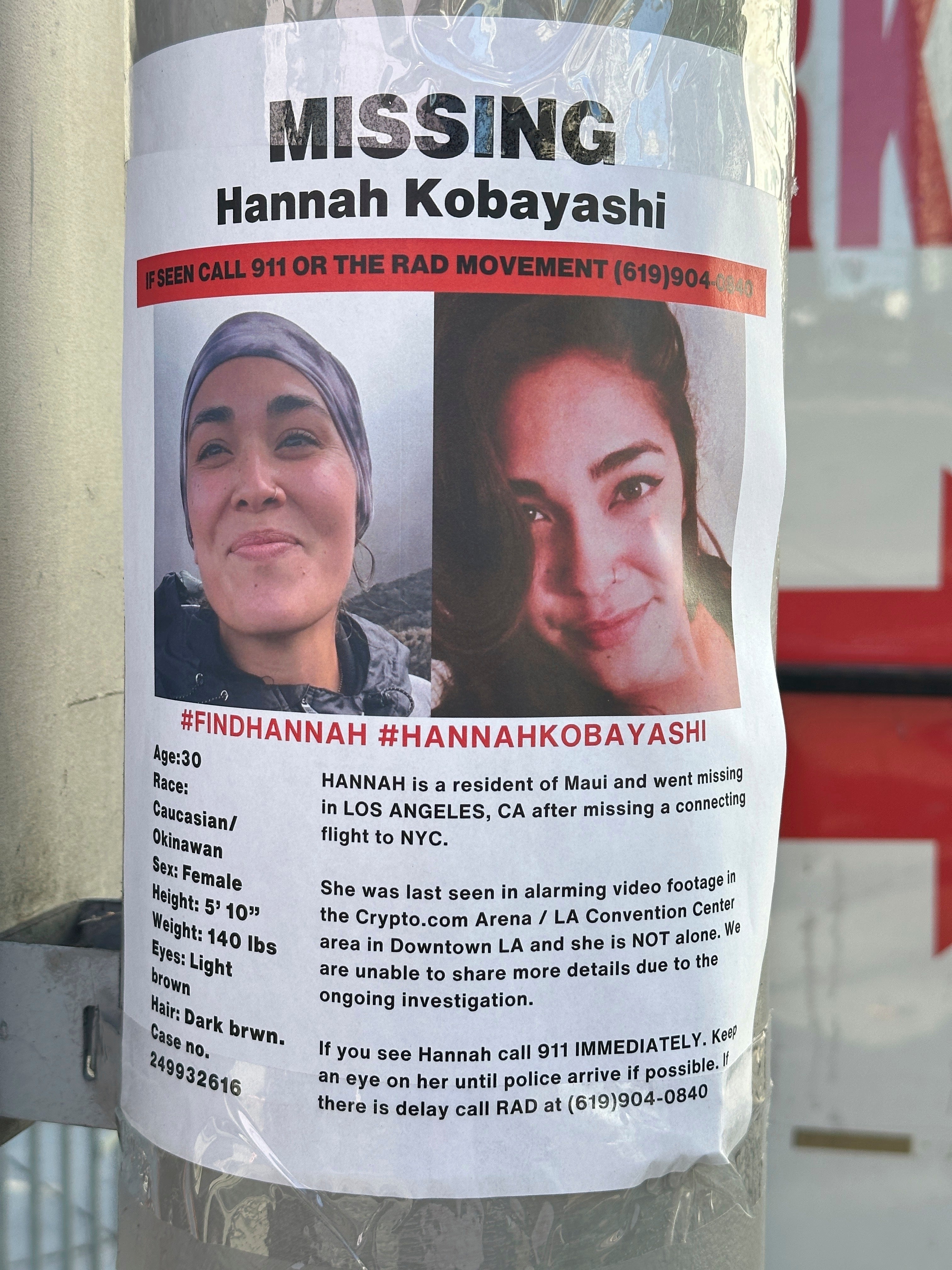<p>A missing persons poster features photos of Hannah Kobayashi, a 30-year-old from Maui who missed a connecting flight last month and stopped contacting family. Authorities have ruled her disappearance voluntary </p>