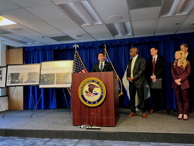 <p>Martin Estrada, U.S. Attorney in Los Angeles, announced charges Tuesday, Dec. 3, 2024, against a Chinese man in California</p>