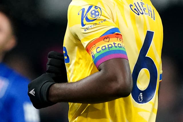 <p>Crystal Palace manager supports Marc Guehi after he wrote ‘Jesus loves you’ on rainbow armband</p>