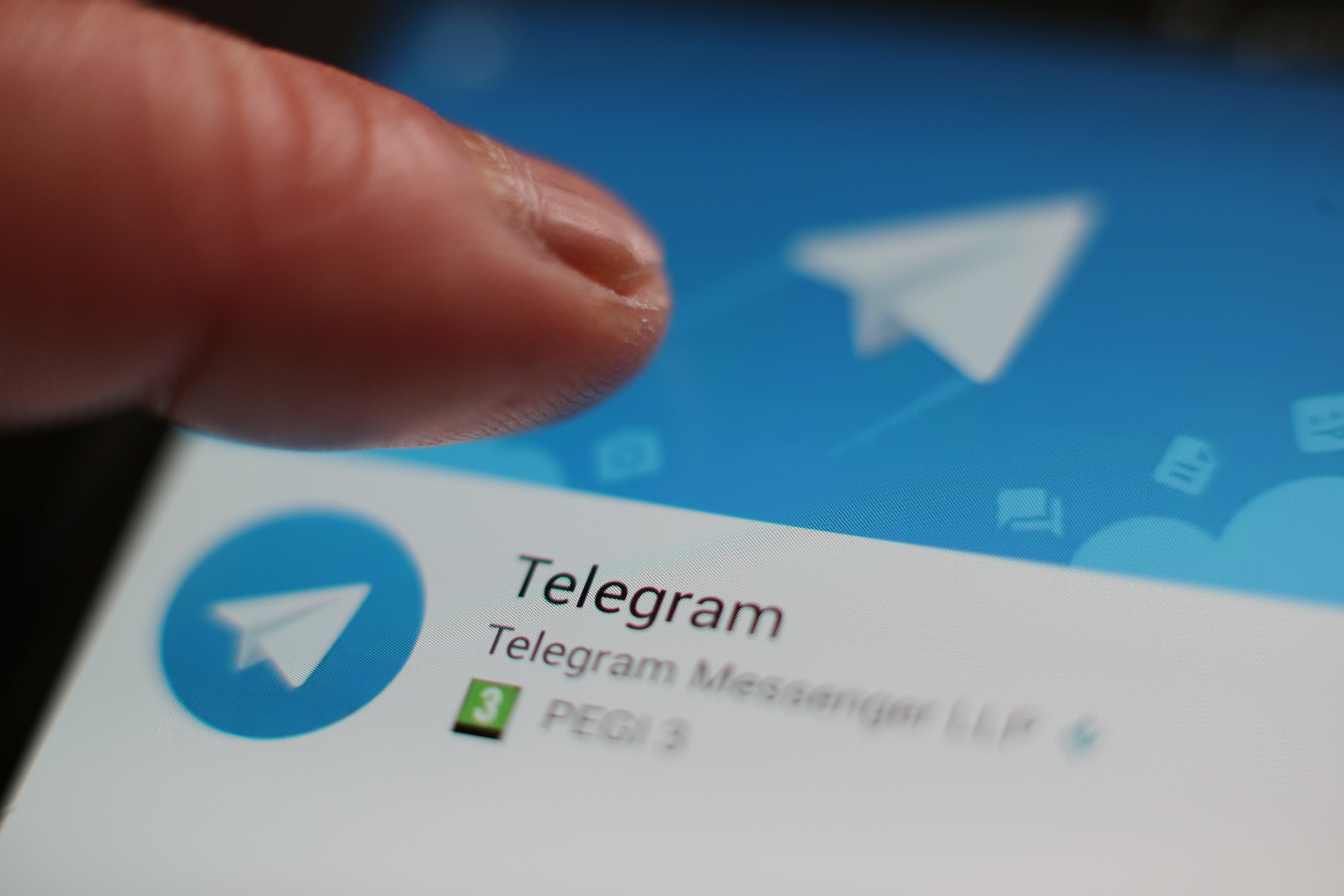 A view of the Telegram messaging app, which enables mobile phone users to send encrypted messages, London.