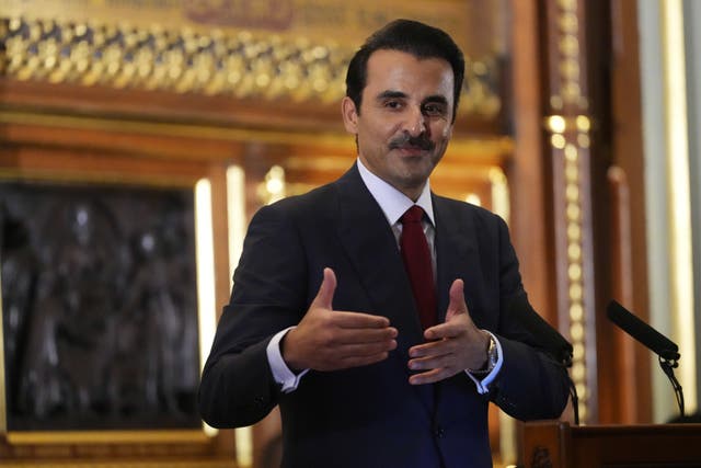 The Emir of Qatar Sheikh Tamim bin Hamad Al Thani during a tour of the Palace of Westminster (Kirsty Wigglesworth/PA)