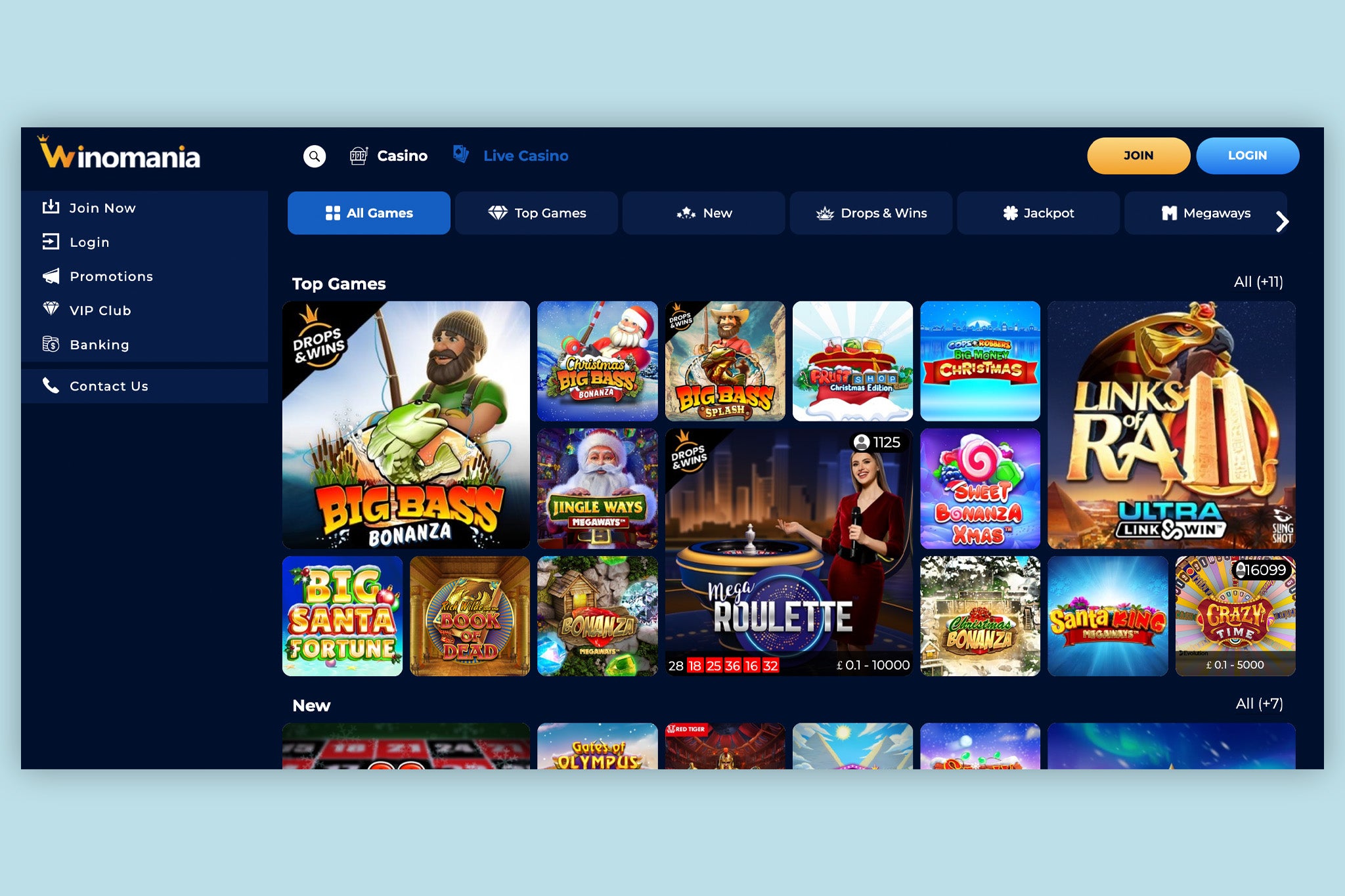 Winomania offer a wide range of casino games and support pay by mobile deposits