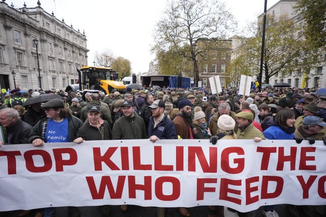 <p>Farmers protesting in central London over the changes to inheritance tax rules (Andrew Matthews/PA)</p>