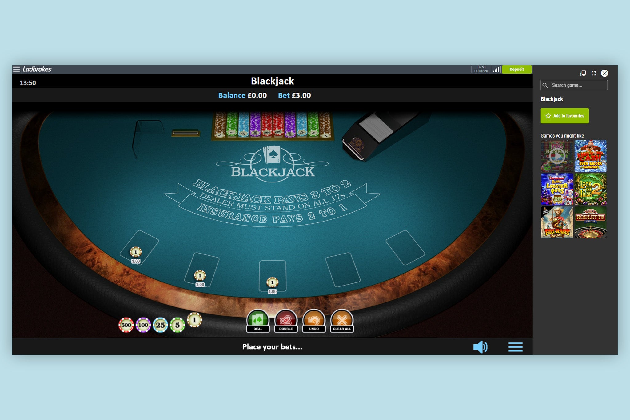 We tested the blackjack product on Ladbrokes and found it to be of the highest standard