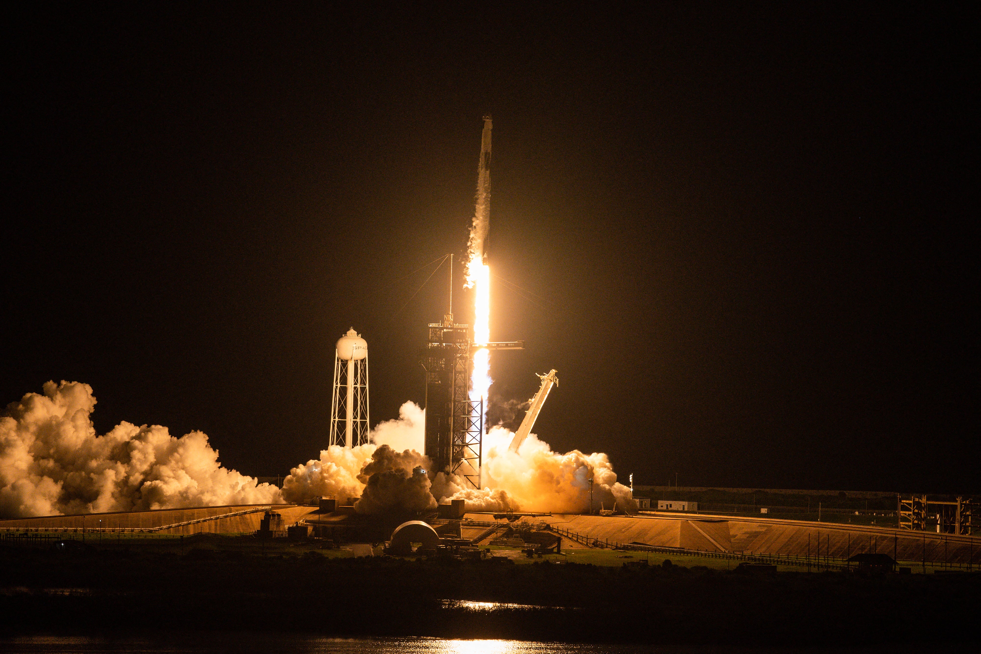 The SpaceX Falcon 9 rocket carrying the Inspiration4 crew launches from NASA’s Kennedy Space Center in Florida on September 15, 2021. The mission was the first to send an all-civilian crew to orbit