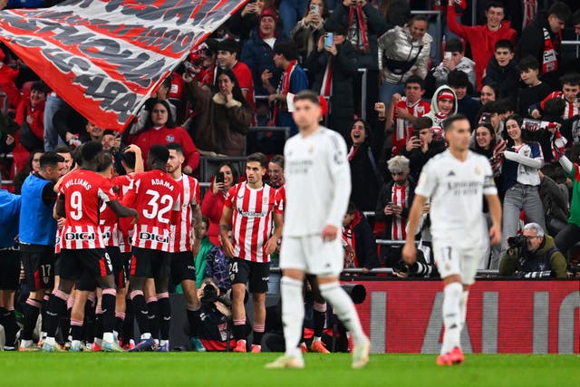 Athletic Bilbao’s Alex Berenguer after opening the scoring against Real Madrid (Miguel Oses/AP)