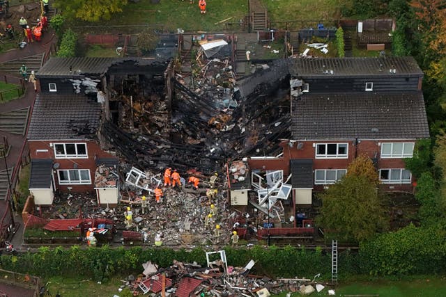 The scene at Violet Close in Benwell, Newcastle, after a major explosion in October after which Reece Galbraith was charged with two counts of manslaughter and cannabis offences (Owen Humphreys/PA)