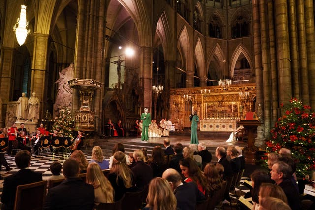 Adam Lambert and Beverley Knight perform at Westminster Abbey (Jordan Pettitt/PA)