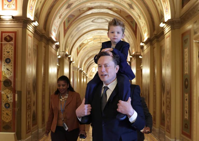 <p>Tesla CEO Elon Musk, Co-Chair of DOGE, arrives on Capitol Hill with his son X A A-Xii </p>