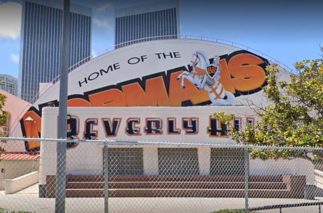 <p>Beverly Hills High School, the site of a rally last month in support of President-elect Donald Trump. A teacher employed by the district said she was fired over a Facebook post criticizing the event </p>