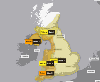 Amber weather warnings for wind will last until 9pm on Saturday