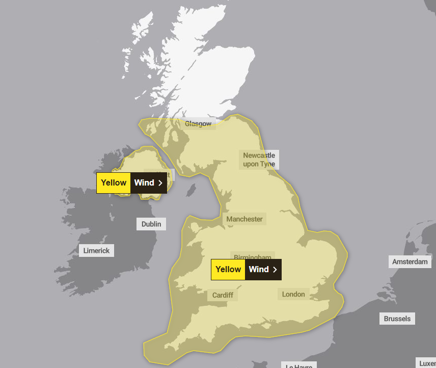 The weather warnings will be lifted by 6am on Sunday as the storm clears overnight