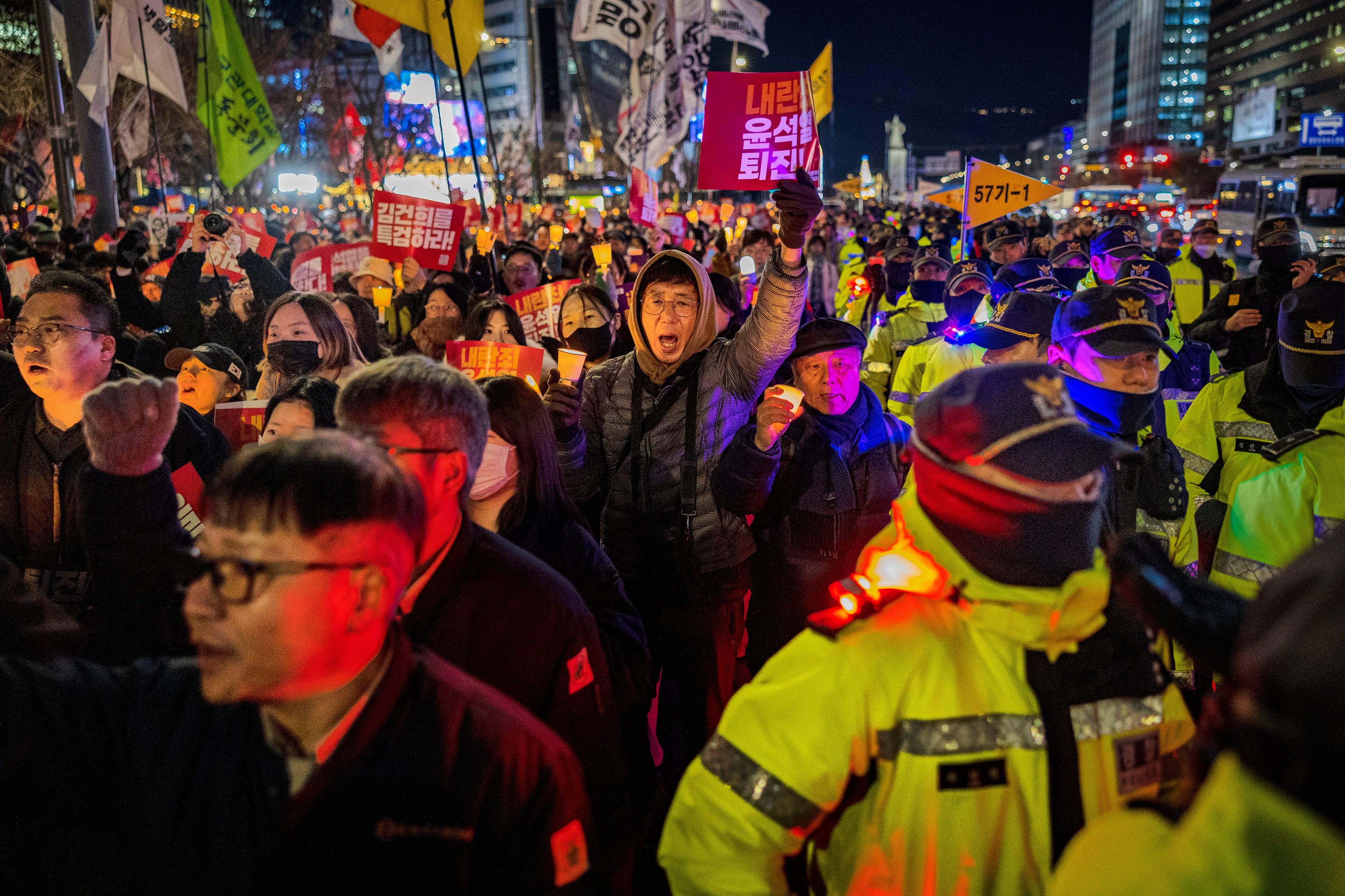 Protesters take part in a demonstration against the South Korean president in Seoul on 5 December 2024