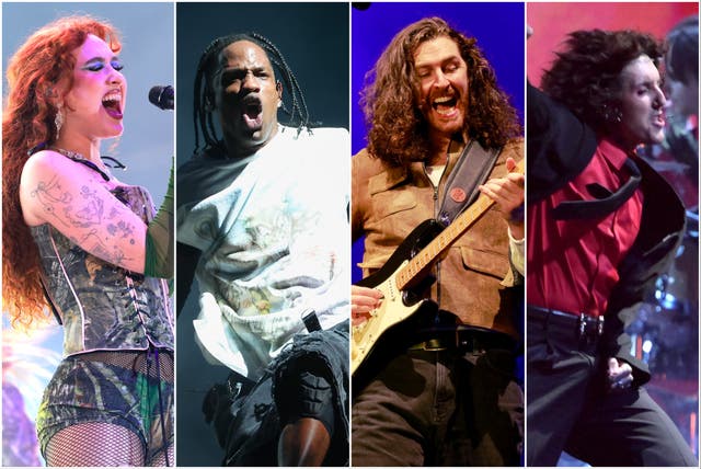 <p>L-R: Chappell Roan, Travis Scott, Hozier and Bring Me the Horizon are headlining Reading and Leeds 2025</p>