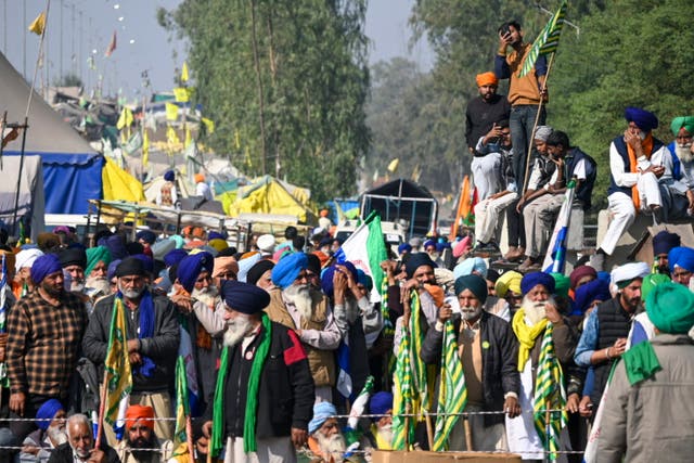 <p>Protesting farmers, who were marching to New Delhi, are stopped by the police near the Punjab-Haryana border at Shambhu</p>