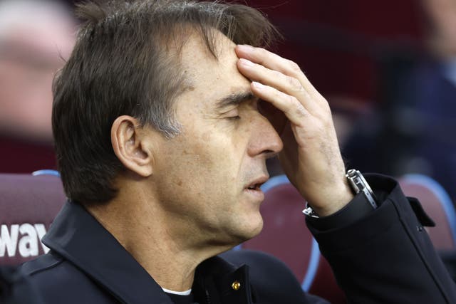 West Ham manager Julen Lopetegui is under pressure (Nigel French/PA)