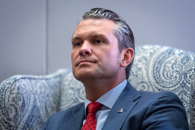 <p>Pete Hegseth, President-elect Donald Trump's nominee to be defense secretary, responds to reporters during a meeting with Sen. Mike Rounds at the Capitol in Washington, Thursday, December 5.  Trump says he is not giving up on Hegseth as the former Fox News personality faces a barrage of salacious allegations  </p>