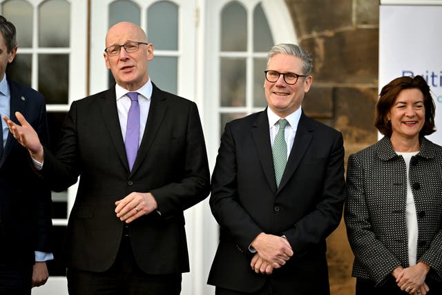 Scottish First Minister John Swinney (left) and his Welsh counterpart Eluned Morgan (right) both hailed the improved relationship with the UK Government under Labour and Sir Keir Starmer (centre). (Andy Buchanan/PA)