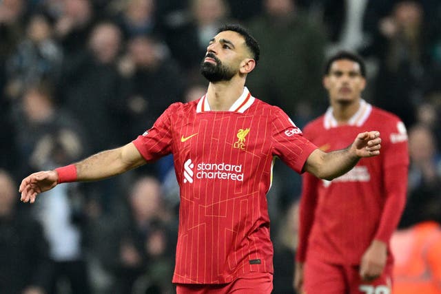 <p>Mohamed Salah shows his frustration over two points dropped in the 3-3 draw against Newcastle </p>