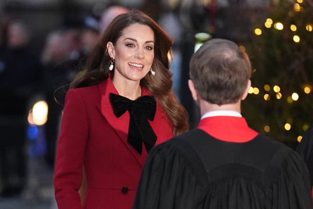 The Princess of Wales wore a festive ensemble to the Christmas carol service (James Manning/PA)