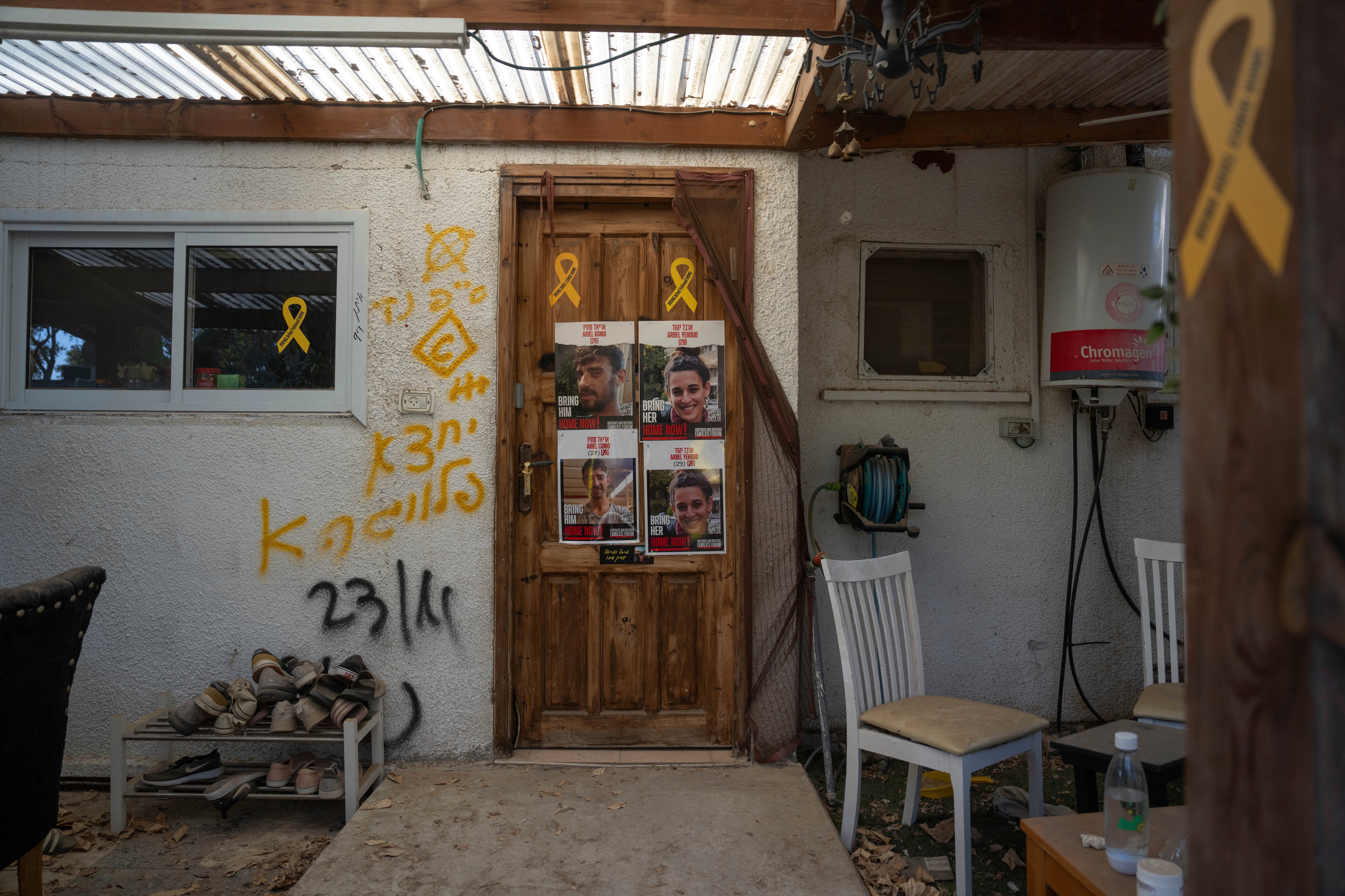 The home of Ariel Cunio and Arbel Yehud standing empty in kibbutz Nir Oz in December, 14 months after they were taken hostage by Hamas