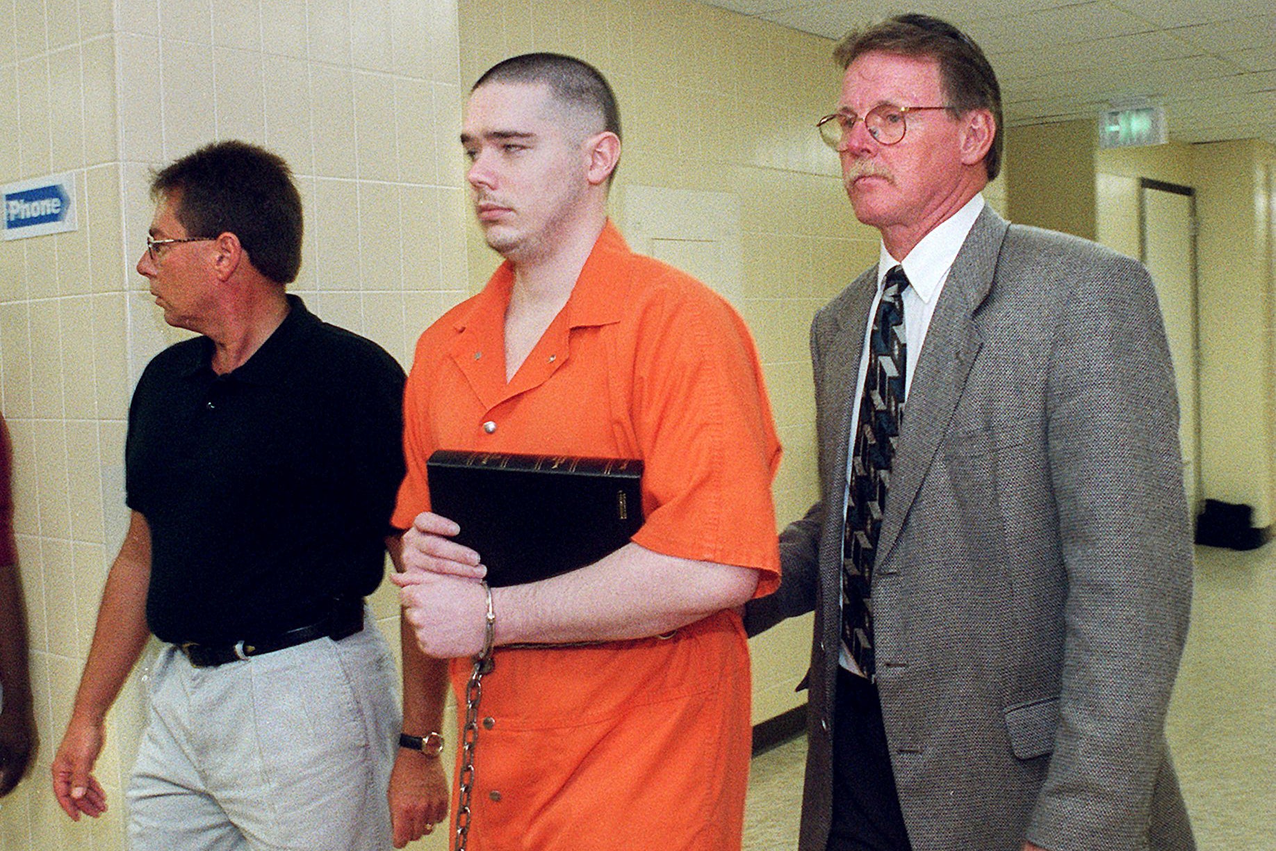 Joseph Corcoran is pictured in 1999 just after being sentenced to death in the slayings of four people in July 1997. Now, at age 49, he’ll be Indiana’s first execution in 15 years