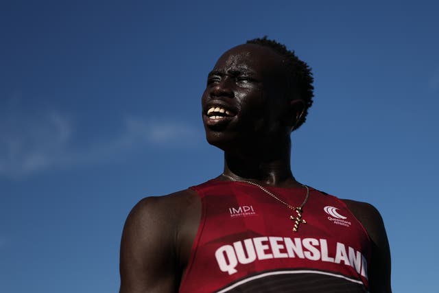 <p>Gout Gout of Queensland celebrates winning the Boys’ U18 200m Final in a new national time of 20.04 seconds</p>
