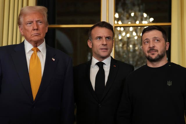 <p>Donald Trump met with France’s president Emmanuel Macron and Ukrainian President Volodymyr Zelensky at the reopening of the Notre Dame Cathedral. His administration is expected to sharply shift Ukraine policy after taking office in January</p>