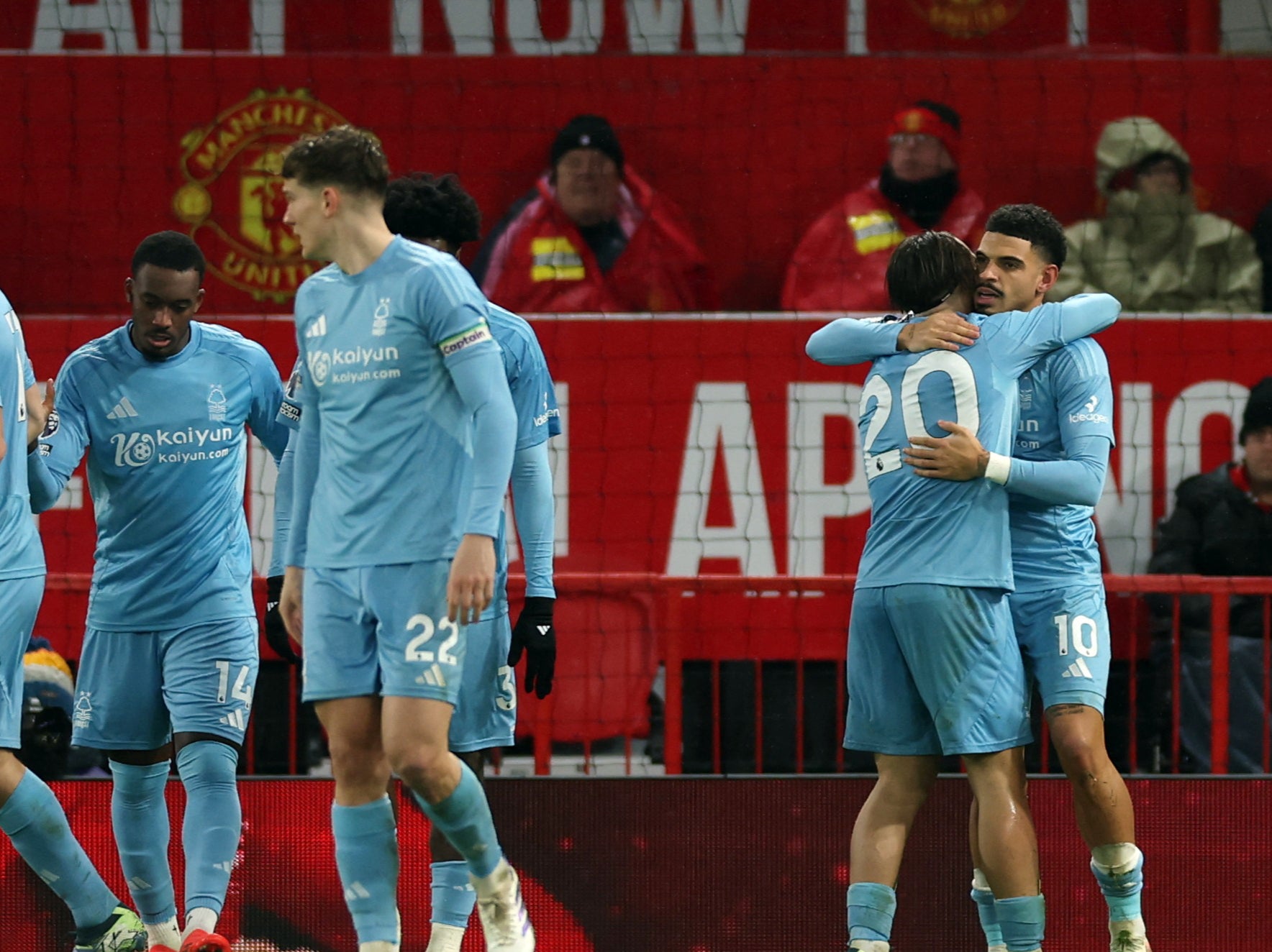 Morgan Gibbs-White celebrates for Forest after Andre Onana’s blunder