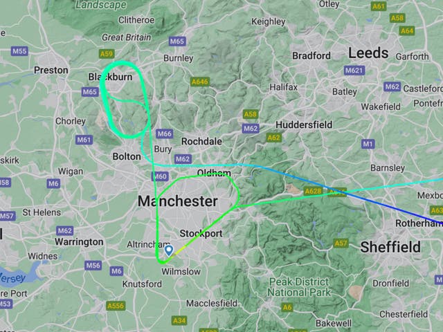 <p>Circle game: Flightpath of ET77 from Abu Dhabi to Manchester – sorry, Frankfurt – on 7 December</p>