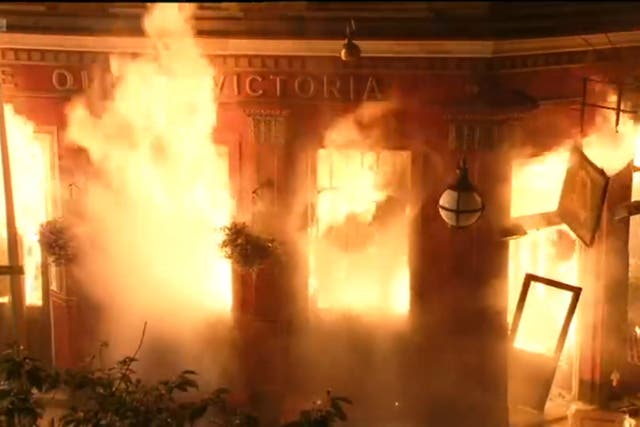 <p>In 2010, the Queen Vic was nearly destroyed in a fire on ‘EastEnders'</p>