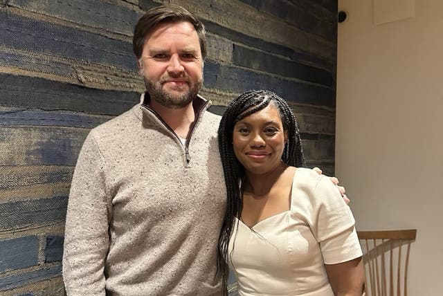 <p>JD Vance was all smiles when he met up with Kemi Badenoch – but some in the Trump camp were less than impressed </p>