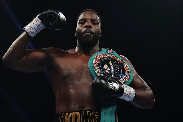 <p>Lawrence Okolie after winning the WBC Silver heavyweight title</p>