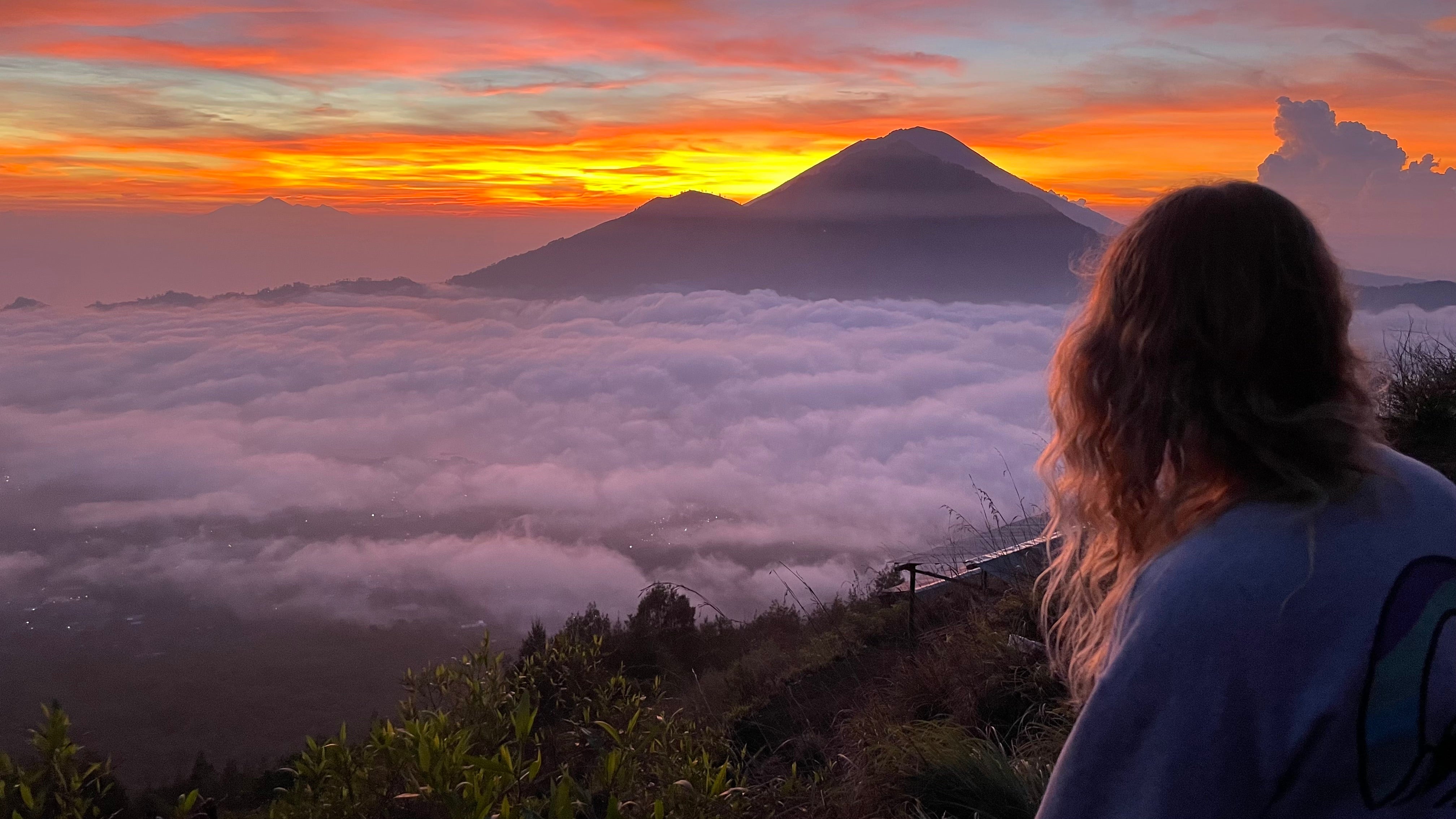 The glorious sunrise view from the summit of dormant volcano Mount Batur