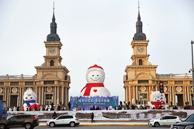 <p>A giant snowman set in Harbin, Heilongjiang province, highlights the city’s winter attractions</p>