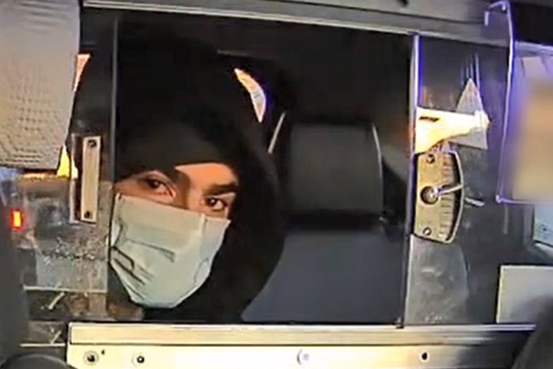 The suspect was pictured in the back of a taxi. Police released a series of pictures after Thompson’s December 4 killing.